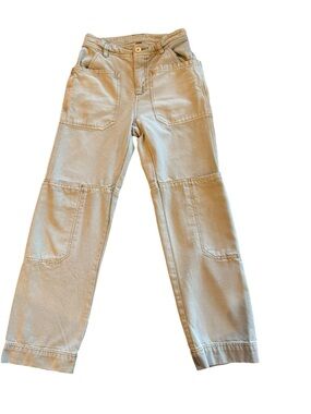 Free People Straight Leg Cargo Pants Patch Pocket Cream Beige Size 2
